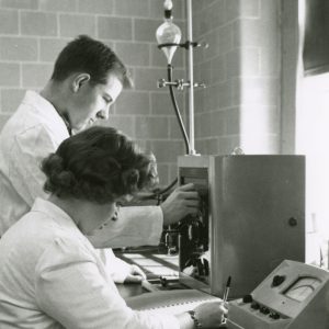 Carl Cliche and Linda Orr in the laboratory in 1963.