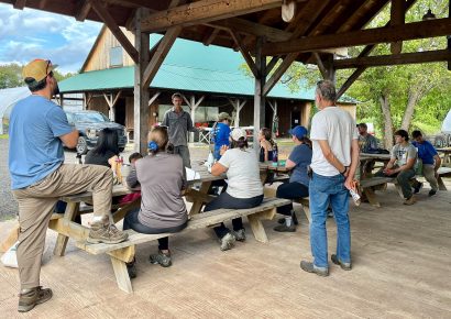 Colby alumni volunteer at Gaining Ground, a nonprofit organic farm in Concord, Massachusetts, during Alumni Day of Service 2025.