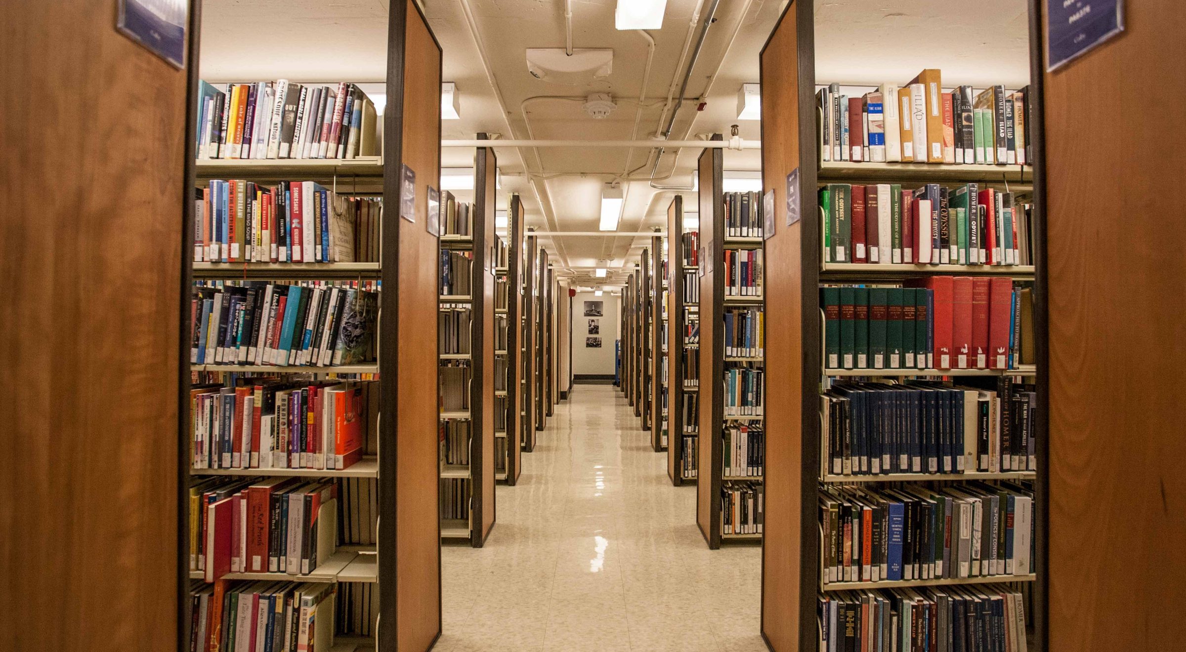 Book stacks in Miller Library