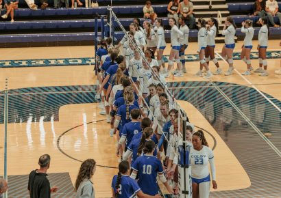 Colby's volleyball team beat the University of New England 3–0 during Homecoming Weekend 2026.